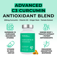 LOVE LIFE SUPPLEMENTS Curcumin 95 Advanced, 60 Capsules, High Strength Curcumin (The Active Component of Turmeric) with 95% Curcuminoids + BioPerine® (Black Pepper Extract), Vitamin D, Tomato and Ginger Root, GMP Approved
