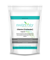 Heavy Metal Detox Supports and Aids Digestive Health Cilantro Coriander 500mg Vegan Capsule Antioxidant Healthy Skin Immune Health Manufactured in The UK by Nutrivity 60 Caps