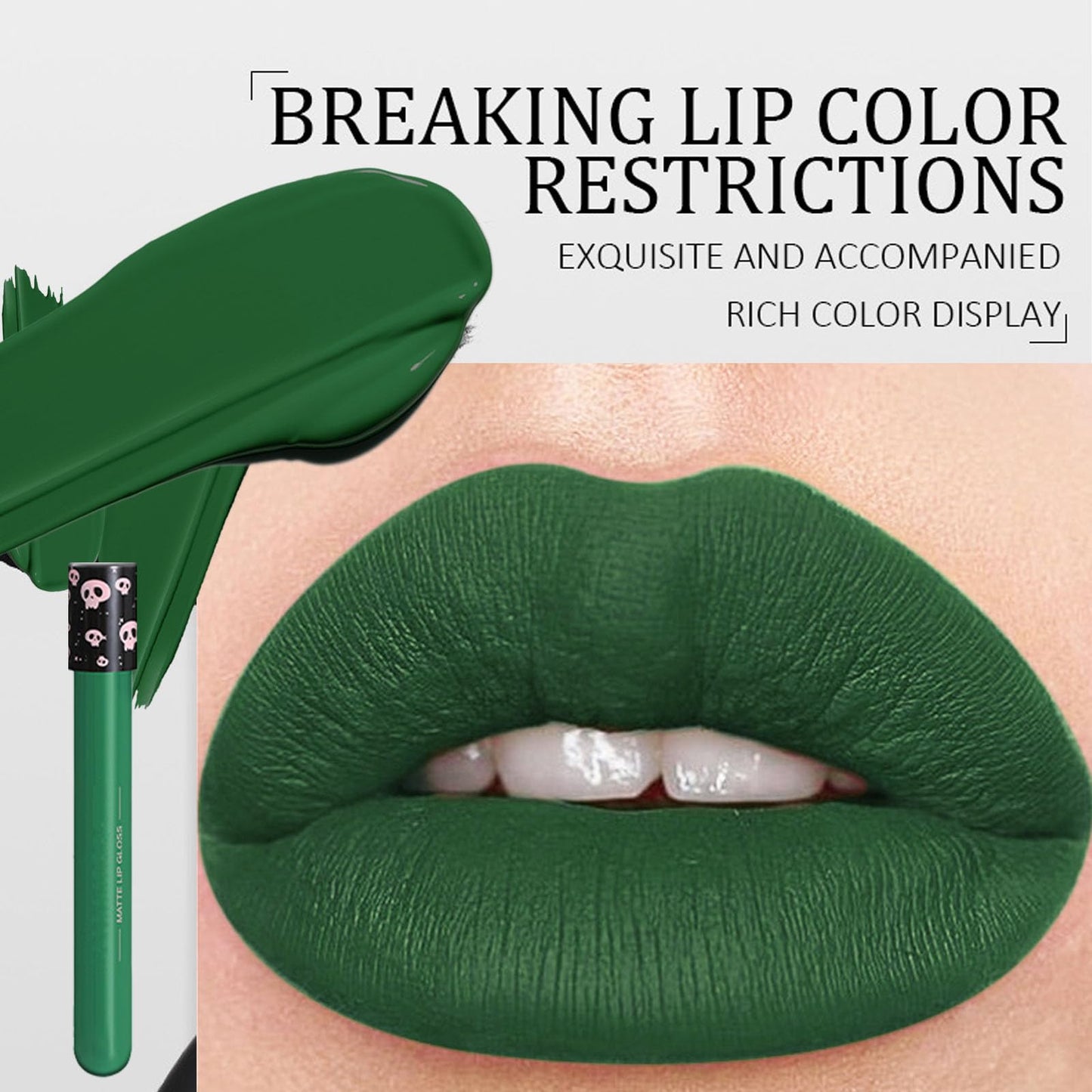 LYNTYAOU Matte Green Liquid Lipstick Waterproof Full-coverage Green Lip Gloss, Highly Pigmented Long Lasting Smudge-proof Face Body Paint for Festival Cosplay Makeup Gift for Women