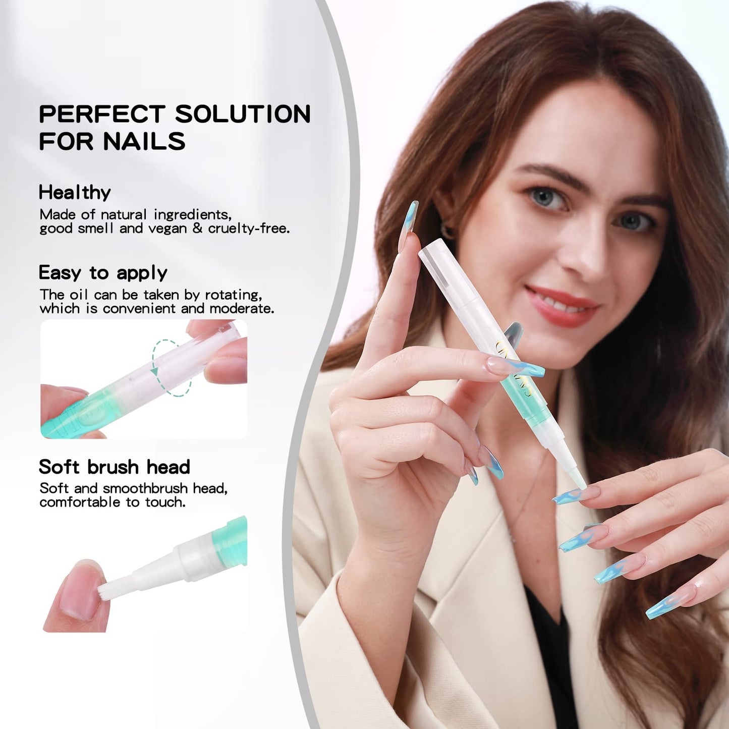 Saviland 6Pcs Cuticle Oil Pen - Cuticle Oil for Nail Care, Fruity Natural Ingredient Nail Oil Pen for Preventing Cracking and Drying of Nails, Manicure Pedicure for Woman