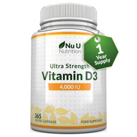 Vitamin D3 4000 IU, 365 Softgel Capsules NOT Tablets, Full Year Supply, Easy to Swallow Quadruple Strength Vitamin D3 Supplement
