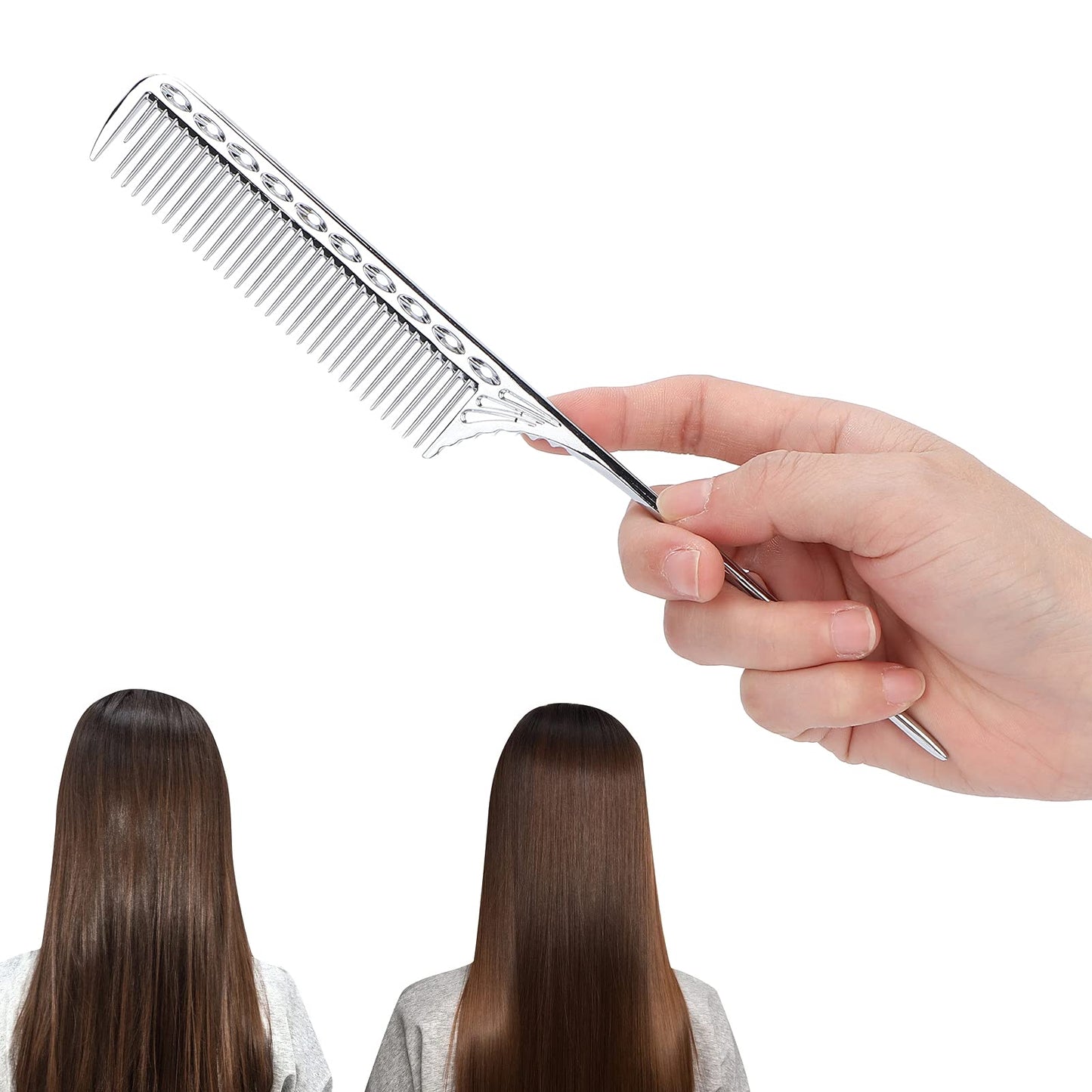FILFEEL Hair Comb, Professional Rat Tail Hair Comb Salon Hairdressing Styling Comb Barber Aluminum Metal Comb (Silver)