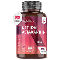 Vegan Astaxanthin High Strength - 180 Capsules - 8mg Active Astaxanthin from 160mg Hawaiian Haematococcus Pluvialis Algae - Pure & Natural Astaxanthin - Skin & Immunity Supplement - Allergen Free