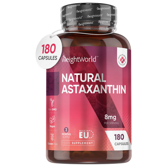Vegan Astaxanthin High Strength - 180 Capsules - 8mg Active Astaxanthin from 160mg Hawaiian Haematococcus Pluvialis Algae - Pure & Natural Astaxanthin - Skin & Immunity Supplement - Allergen Free