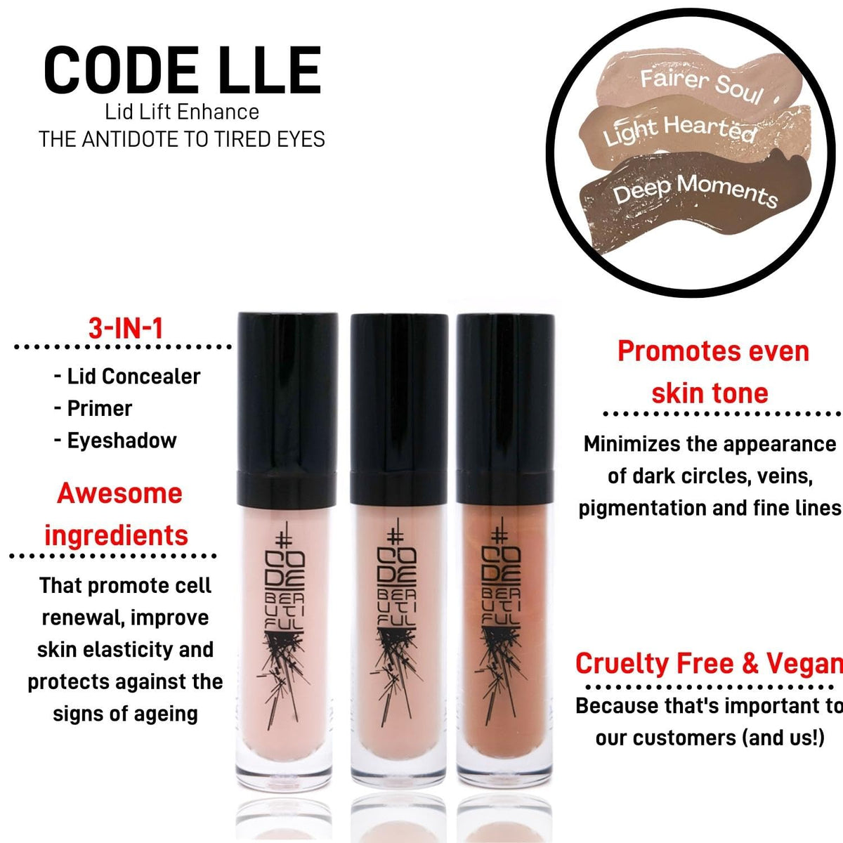 Code Beautiful CODE Beautiful Eye Primer and Under Eye Concealer | Eye concealers | Eyeshadow Primer | Eye Lift - The Antidote To Tired Eyes | Vegan & Cruelty Free | LLE Lid Lift Enhance (Light Hearted)