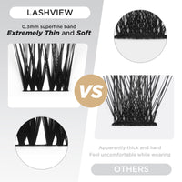 LASHVIEW Cluster Lashes,DIY Eyelash Extension 3D Extended Natural Look Reusable Glue Bonded Black Super Thin Band 24 Lash Clusters(0.07 12mm Black Band-CRISS CROSS)