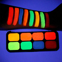 XINCHIA 8Colors UV Glow Neon Face and Body Painting Palette Set Fluorescent Halloween Cosplay Body Art Party Fancy Make Up Face Paint Blacklight Glow Safe Body Paint Non-toxic Pigment for Halloween Carnival