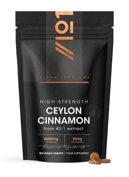 ALPHA01 Cinnamon Extract 6000mg - Standardised 15% Polyphenols from 43:1 Cinnamon Extract - 180 Vegan Tablets (6 Months Supply) – Resealable and Recyclable Pouch by Alpha01