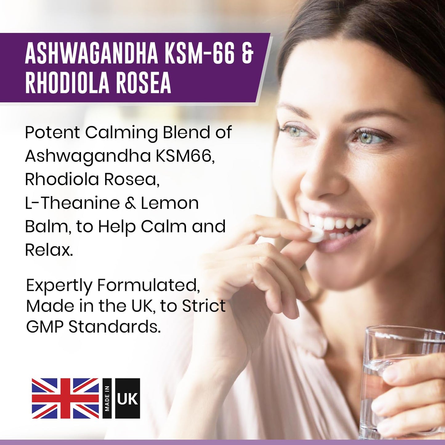 Ashwagandha High Strength KSM 66 Complex - 2000mg Enhanced with Rhodiola Rosea, L Theanine & Lemon Balm for Sleep Aid & Calm - 120 Ashwagandha KSM 66 Tablets - Vegan Supplement, Made in UK