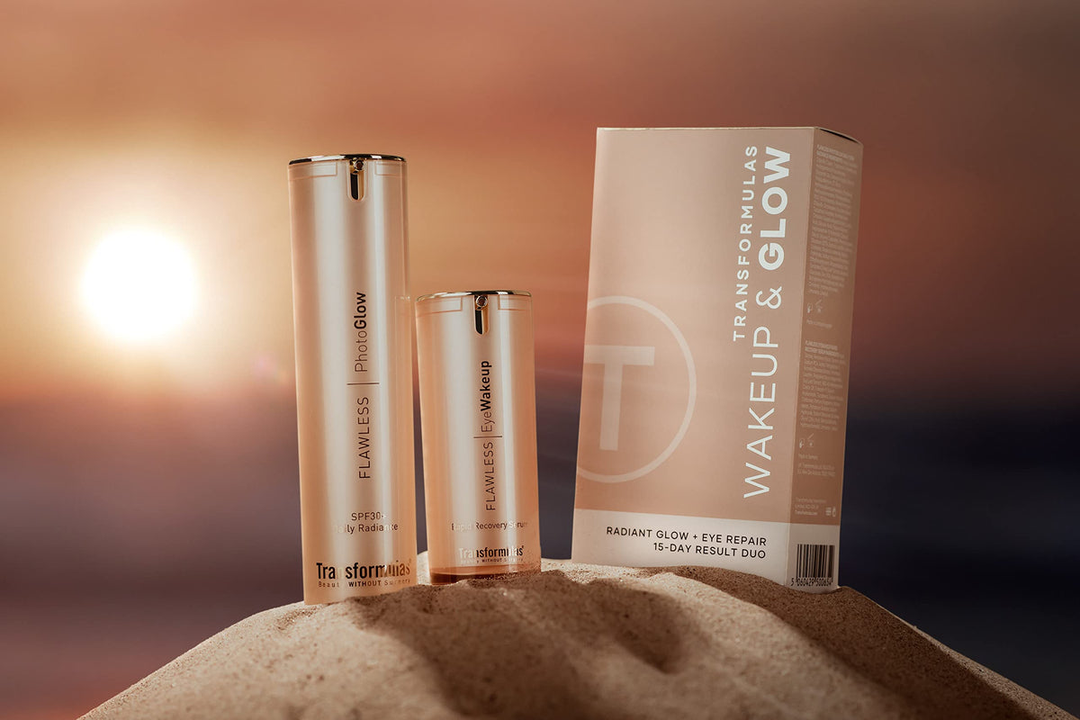 Transformulas Flawless PhotoGlow 50ml and Eye Wake Up Rapid Recovery 17.5ml Set, Face Moisturiser to Help Sooth, Tone and to Help Reduce Puffiness