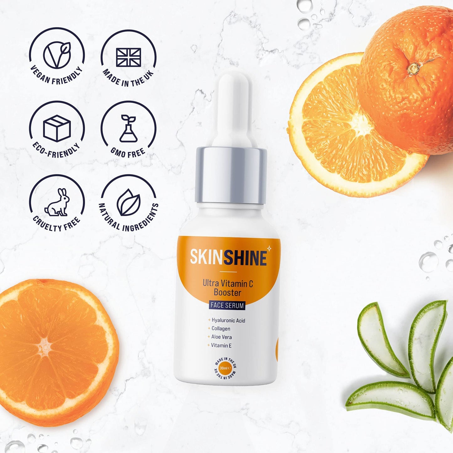 SKINSHINE 𝗪𝗜𝗡𝗡𝗘𝗥 𝟮𝟬𝟮1* - NEW Ultra Vitamin C Booster Face Serum with Hyaluronic Acid & Collagen - UK Made - Remove Acne Scars, Wrinkles, Blemishes & Signs of Ageing - For Women & Men