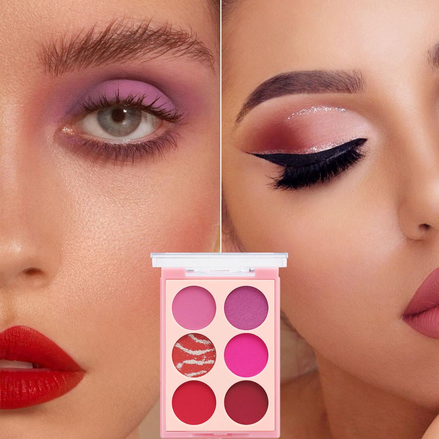LYNTYAOU Pink Eyeshadow Palette, Pink Make-Up Palettes Shimmer Eye Shadow, Highly Pigmented Longlasting Matte Shimmering Make up Set, 6 Colour Waterproof Eye Shadow Palette