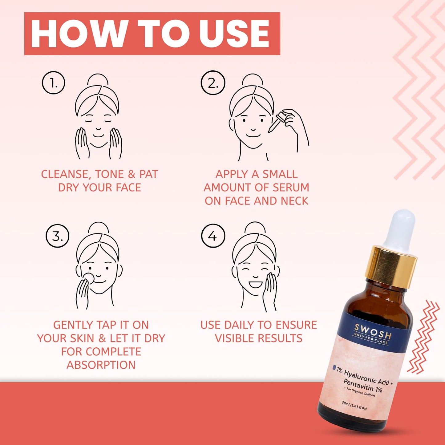 SWOSH 1% Hyaluronic Acid Serum 30 ML Lightweight & Hydrating Serum For Intense Hydration(Normal To Dry SKIN) With Glycerine and Aloe Vera For Skin Illumination