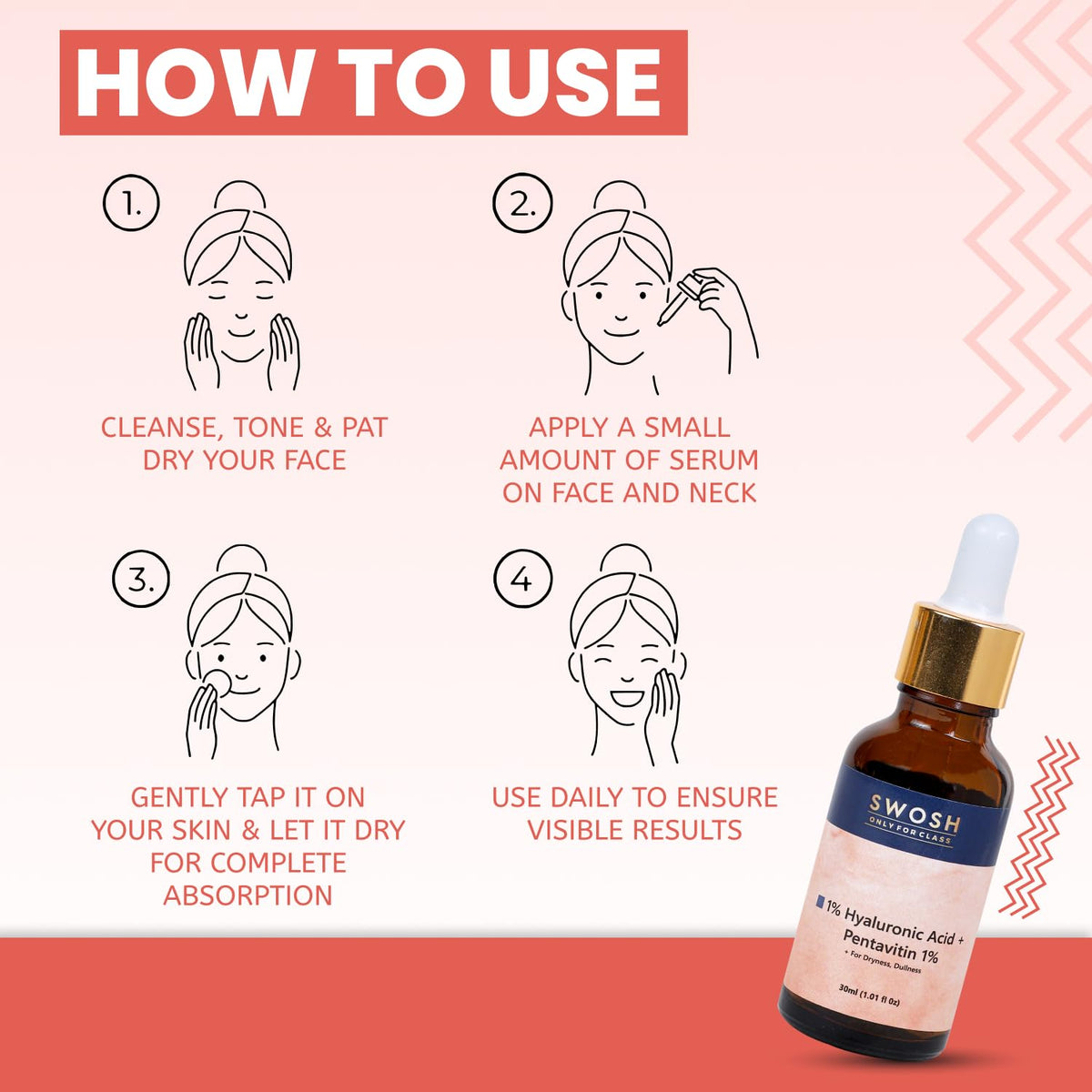 SWOSH 1% Hyaluronic Acid Serum 30 ML Lightweight & Hydrating Serum For Intense Hydration(Normal To Dry SKIN) With Glycerine and Aloe Vera For Skin Illumination