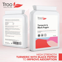 Troo Health Care Turmeric Supplement (500 mg) - 60 Capsules with Black Pepper Extract Piperine | Provides 95% Standardisation of Curcumin | UK Manufactured