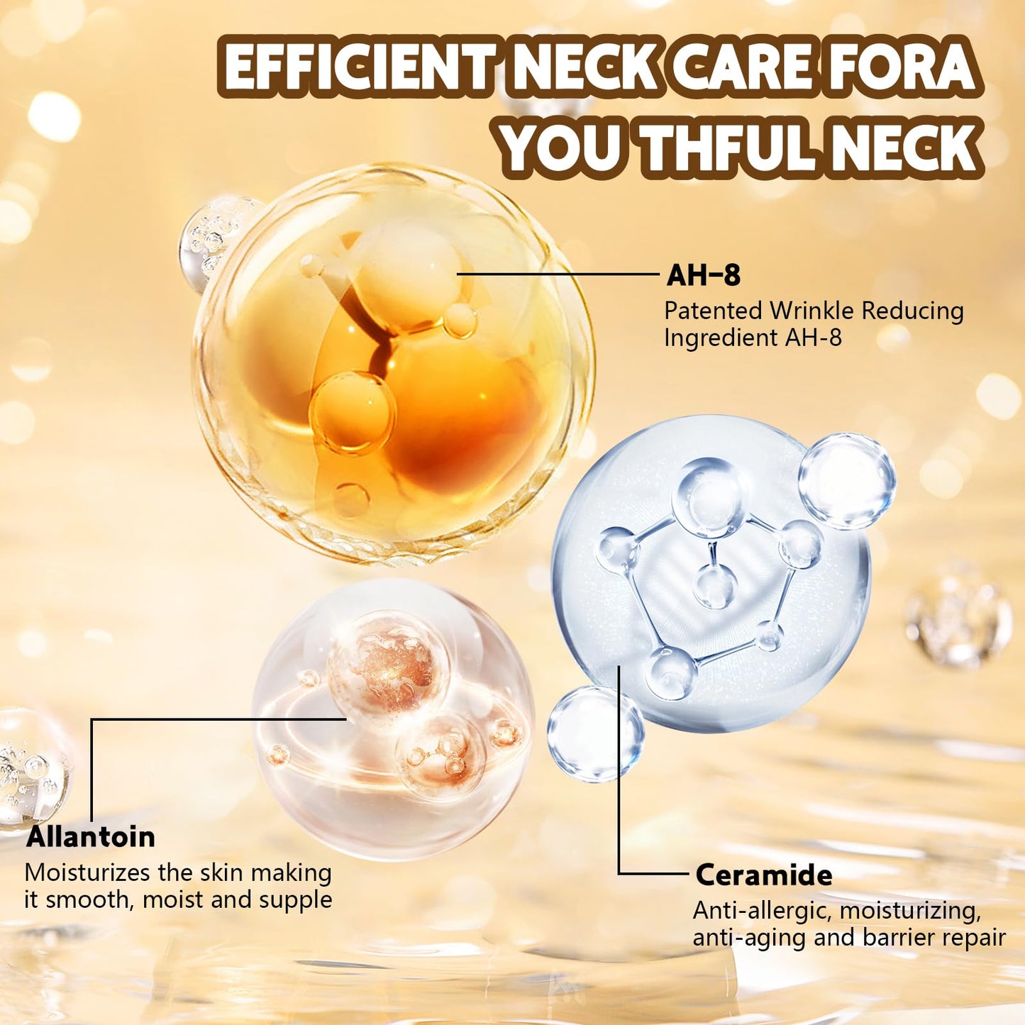 Gonggi AH-8 Firming Neck Cream, Tightening Lifting Sagging Skin, with Double Roller Massage, Reduce Wrinkles Fine Lines and Double Chin, Moisturizing (1PCS)