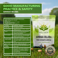 Ginkgo Biloba High Strength Capsules | 6000mg Highly Dosed | 50:1 Extract - 180 Capsules | Ginkgo Biloba 6000mg | Suitable for Vegans - Manufactured in the UK by Hellenia
