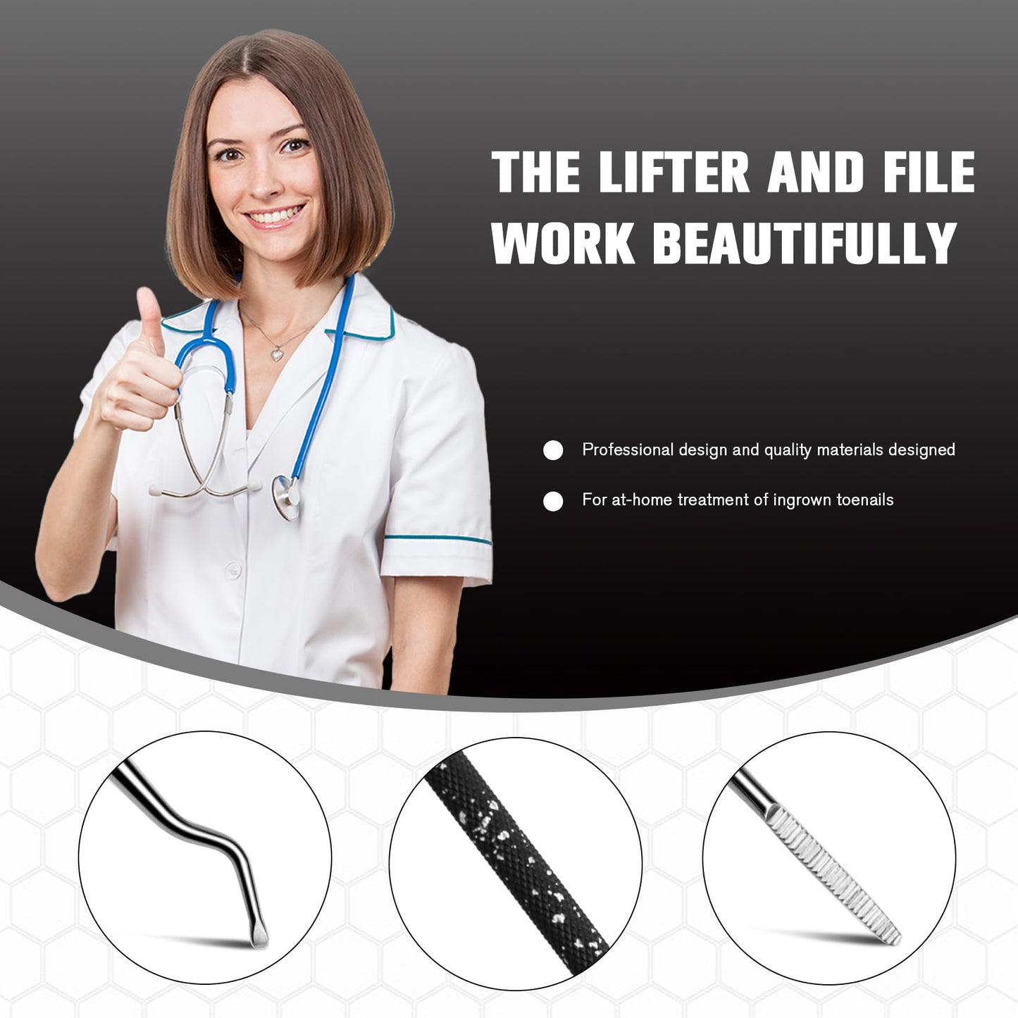 FERYES Ingrown Toenail Tools,Toenail Lifter and Toenail File Kit for Ingrown Toenails Treatment - Surgical Grade Stainless Steel