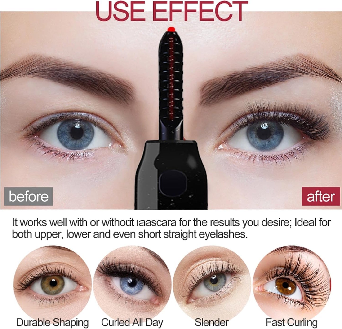 Mokeum Heated Eyelash Curler, USB Rechargeable Eyelash Curler, 2 Gear Temperature Control with LED Display Mini Lash Curler for Women Girls Quick Heating Curling (Black)