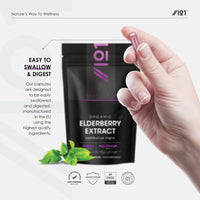 ALPHA01 Organic Elderberry Extract 7500mg – High Strength Black Sambucus Extract – 90 Vegan Capsules (3 Months Supply) – Resealable and Recyclable Pouch – by Alpha01