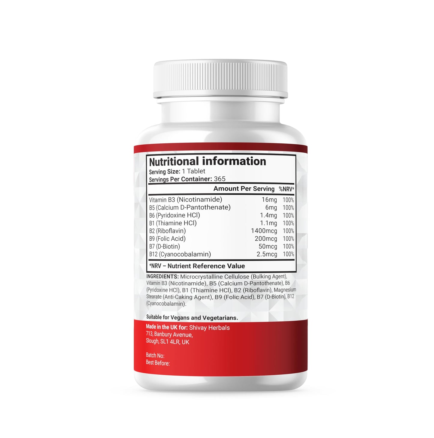 Shivay Herbals Vitamin B Complex – 365-Count Vitamin B Complex Tablets 1-Year Supply High-Strength Tablets with B1, B2, B6, B12, Folic Acid, Biotin for Tiredness, Fatigue, Immune Support, Made in UK