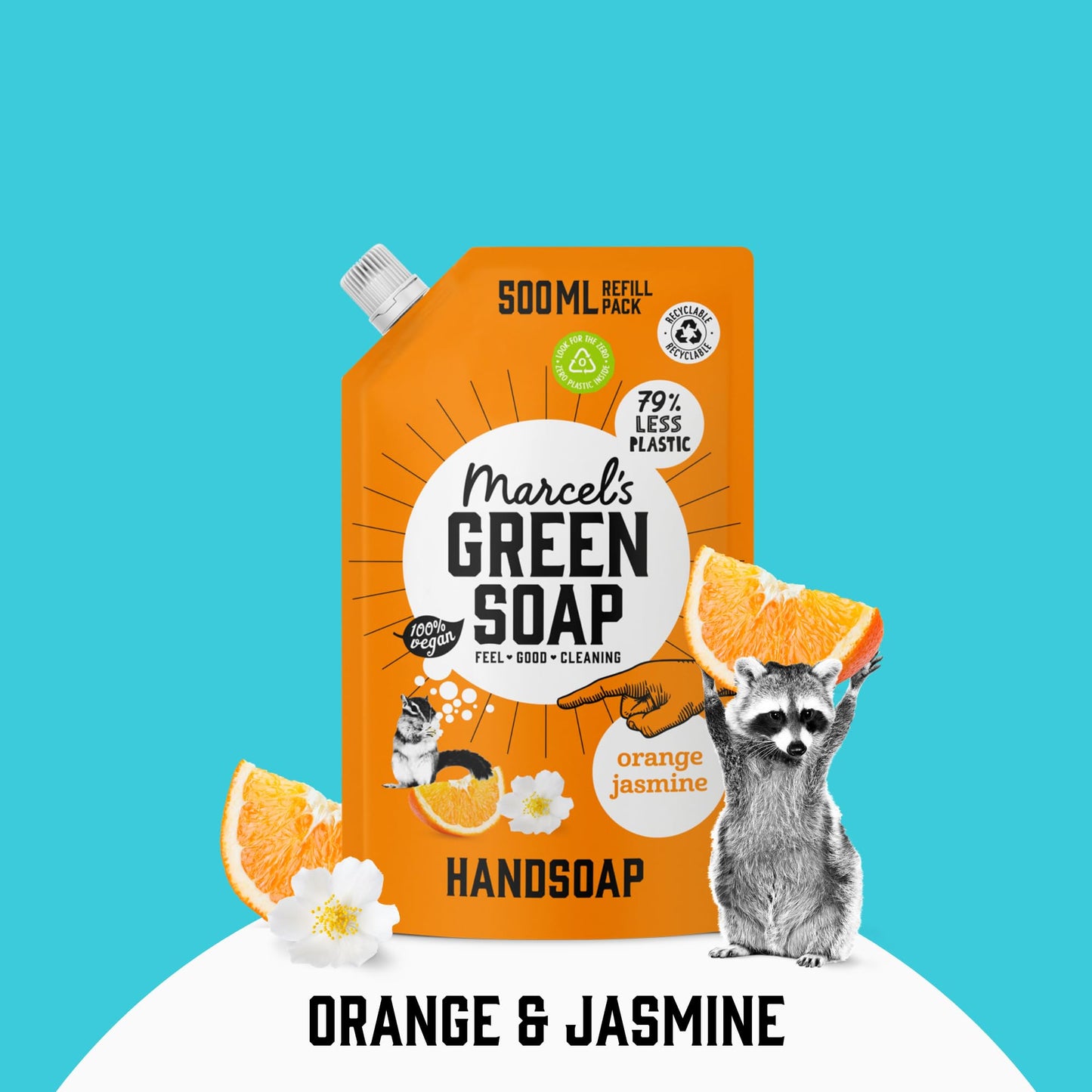 Marcel's Green Soap - Hand Soap Refill Orange & Jasmine - Handwash Dispenser Refill - Microplastic-free formula - Vegan - Packaging recyclable - 500 ml