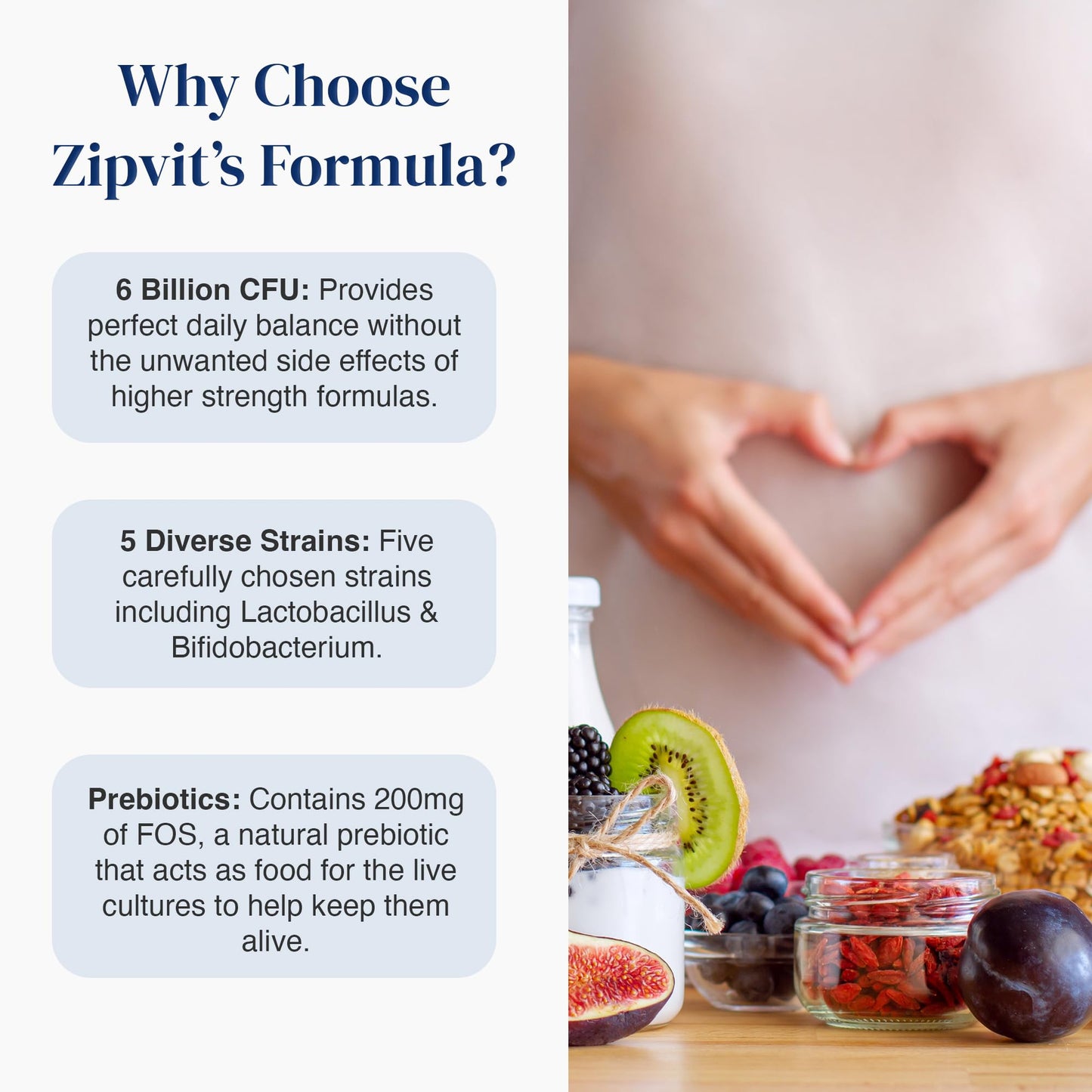 Zipvit Bio Cultures 6 Billion CFU with Prebiotic, Includes Lactobacillus & Bifidobacterium, 5 Live Strains, 60 Vegetarian Capsules, 2 Months Supply, Eco-Friendly Pouch