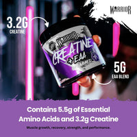 Warrior Creatine Monohydrate Plus EAA – 30 Servings Muscle Recovery & Support Formula with Performance Supplement Essential Amino Acid Powder Pre and Post Workout 270g Unflavoured