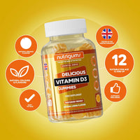 Nutrigums Vitamin D3 1000iu Gummy | High Strength | 60 Vegan Gummies | Suitable for 12+ Years | Lemon Flavour | Immune, Bones & Muscle Support by NUTRIGUMS®