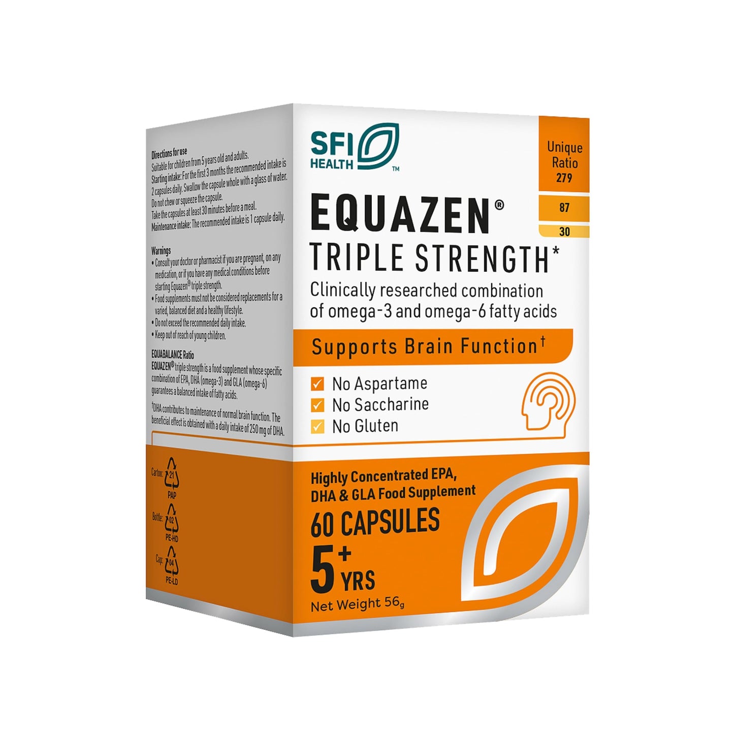 Equazen EQUAZEN Triple Strength Capsules | Omega 3 & 6 Supplement | Blend of DHA, EPA & GLA | Supports Brain Function | Suitable from 5 Years Old to Adults | 60 One-a-Day Capsules
