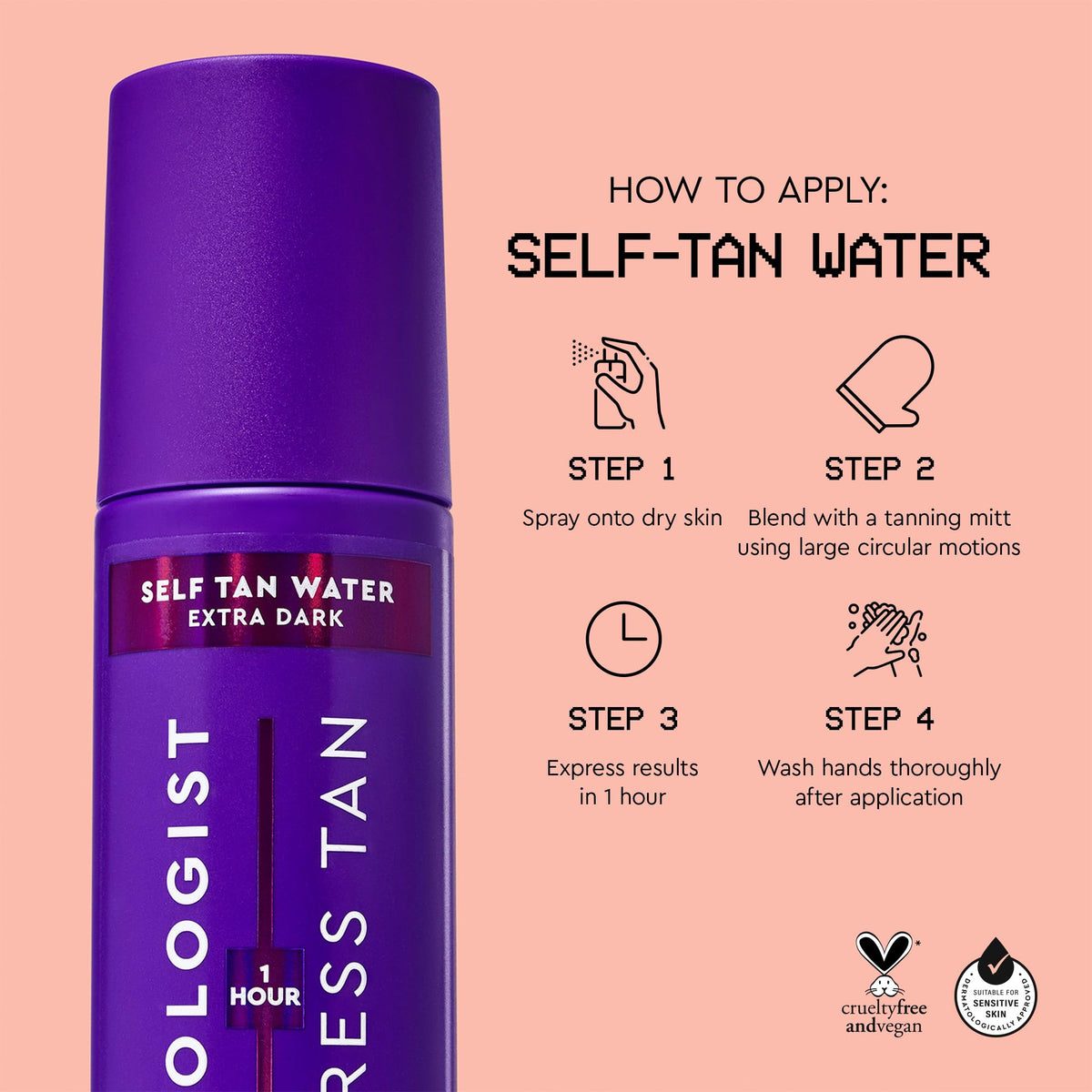 Tanologist Water, Extra Dark (200ml) Hydrating Self Tanning Water, Natural Ingredients & Vegan, Dermatologist Approved, Clean Ingredients & Vegan