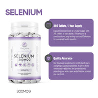 Selenium 300MCG - 1 Year Supply 365 Tablets - Antioxidant, Immune Support Vegan Selenium Supplement