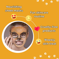 7th Heaven Party Animal Beauty Sheet Face Mask Skincare Set for Kids - Tiger, Kitten & Panda Printed Face Mask Sheet to Soothe, Hydrate & Revitalise Young Skin (Ages 8+)