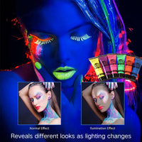 SHEBEEDO 6 Colors UV Glow Neon Face and Body Paint Set, Glow in the Dark Face Paint kit, Fluorescent Body Paint, Safe Non-Toxic Quick-Dry Paint for Halloween, Festivals, Parties, and Cosplay