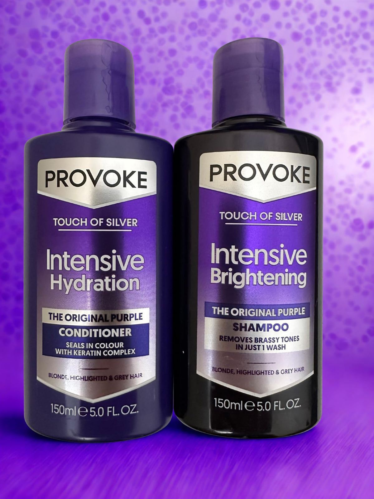 BVO Luxe Provoke Touch Of Silver Purple Shampoo & Conditioner Set (150ml x2) with Travel Brush – Brightens Blonde, Silver & Grey Hair Shampoo & Keratin Repair Conditioner for Brassiness