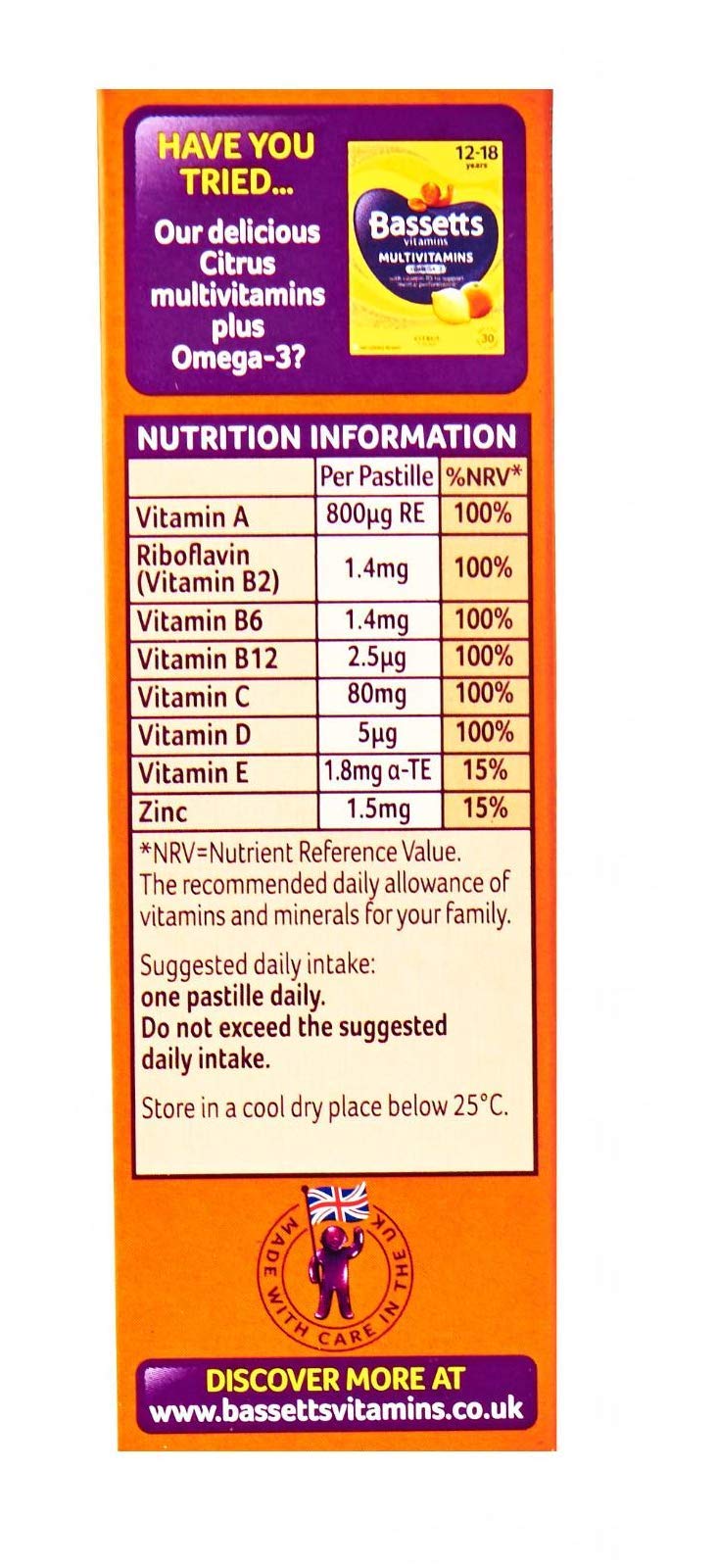 Bassett's Bassetts Oil Orange and Passion Fruit Flavour 12-18 Years Evening Primrose Soft and Chewy Multivitamins - Pack of 2, Total 60