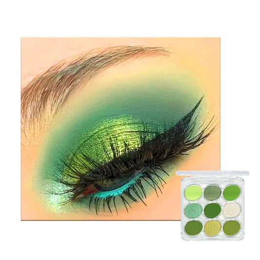 LYNTYAOU Green Eyeshadow Palette, Shimmer Matte Eye Shadow, Highly Pigmented Matte Shimmering Cool Make-Up Palettes, 9 Colour Waterproof, Longlasting Party Makeup, Eye Shadow Pallets for Women