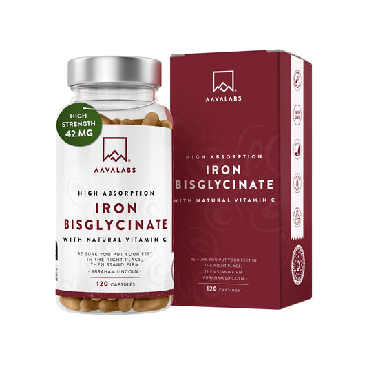 Gentle Iron Supplements for Women and Men - 42 mg Iron Tablets high Strength with Natural Vitamin C - Active Iron bisglycinate - Fatigue Supplements with high bioavailability - 120 Capsules