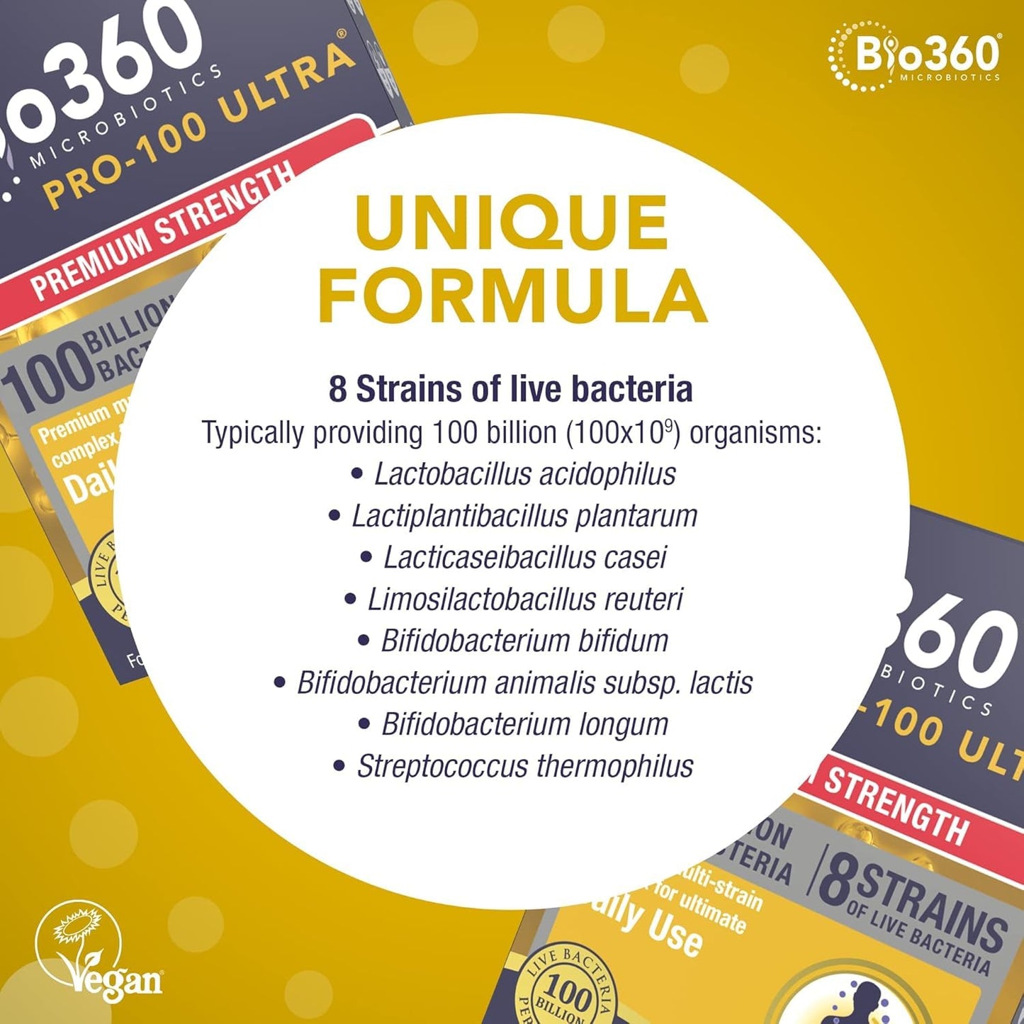 Natures Aid Bio360 Pro-100 Ultra Probiotic 100 Billion Bacteria CFU – High Strength Vegan Supplement Supports Digestive Health, Immunity, Gut Flora & Energy – Gluten-Free, Non-GMO - 30 Capsules