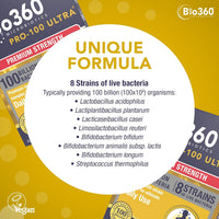 Natures Aid Bio360 Pro-100 Ultra Probiotic 100 Billion Bacteria CFU – High Strength Vegan Supplement Supports Digestive Health, Immunity, Gut Flora & Energy – Gluten-Free, Non-GMO - 30 Capsules