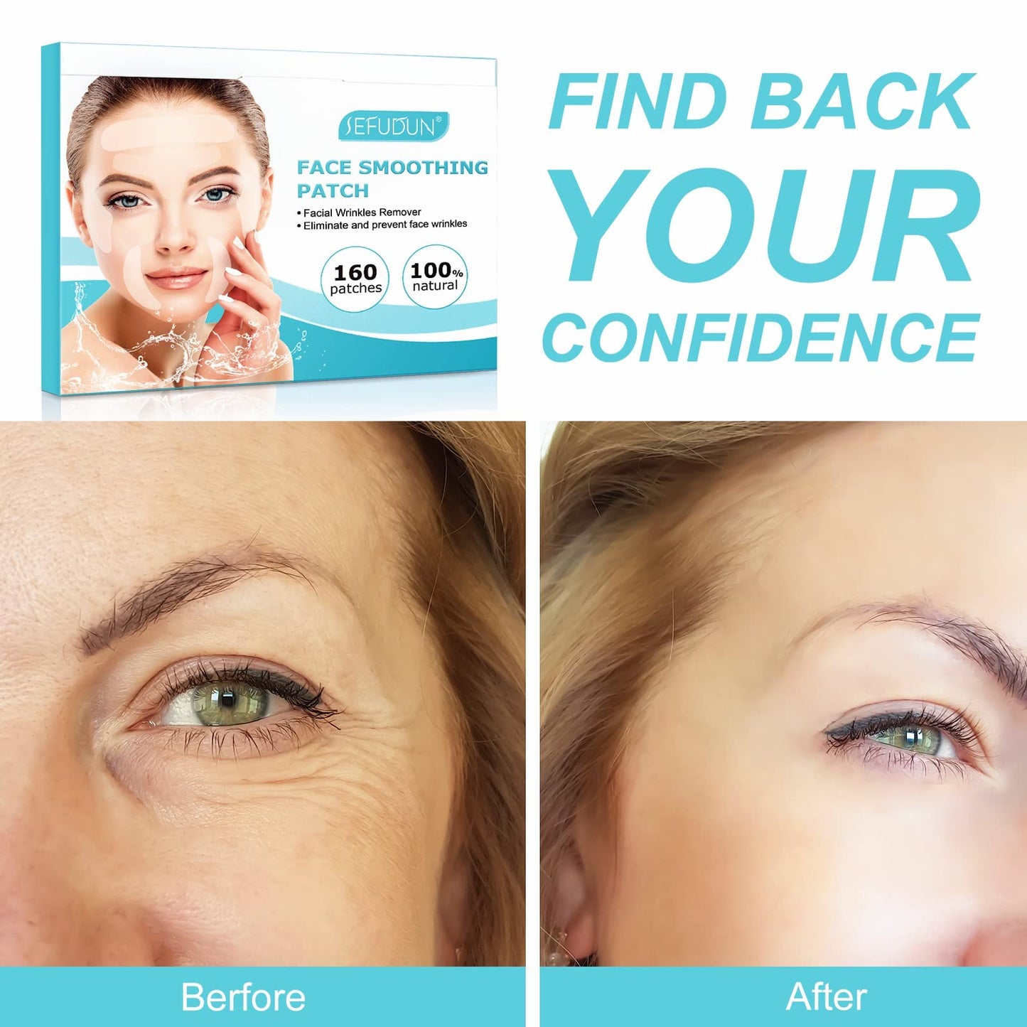 JSBNQRMZ Wrinkle Patches,160 Pieces Wrinkle Remover Strips,Pure Collagen Films Anti Wrinkle Facial Patches To Smooth Eye,Mouth,Forehead Wrinkles-Reduces Wrinkles,Nourishes And Moisturises Skin