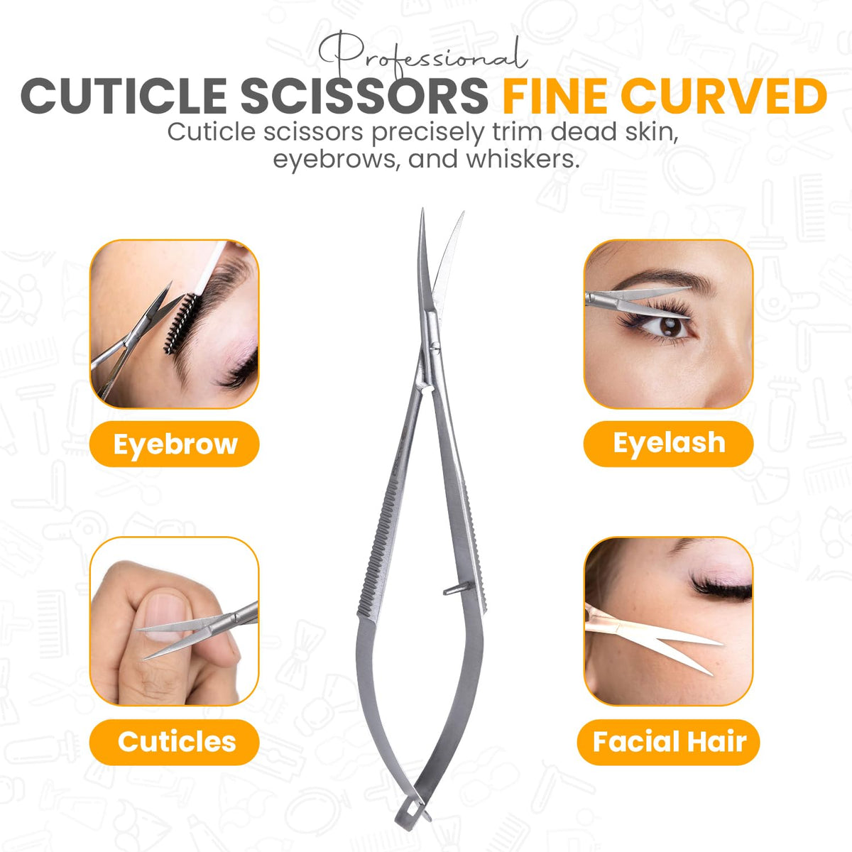 BORO Trade Cuticle Scissors Extra Fine Curved Grooming Shears Professional Precise Pointed Tip for Eyebrow Eyelash Trim Nail and Dry Skin Grooming Scissor Beauty Scissors for Manicure Pedicure Women Men(Silver)