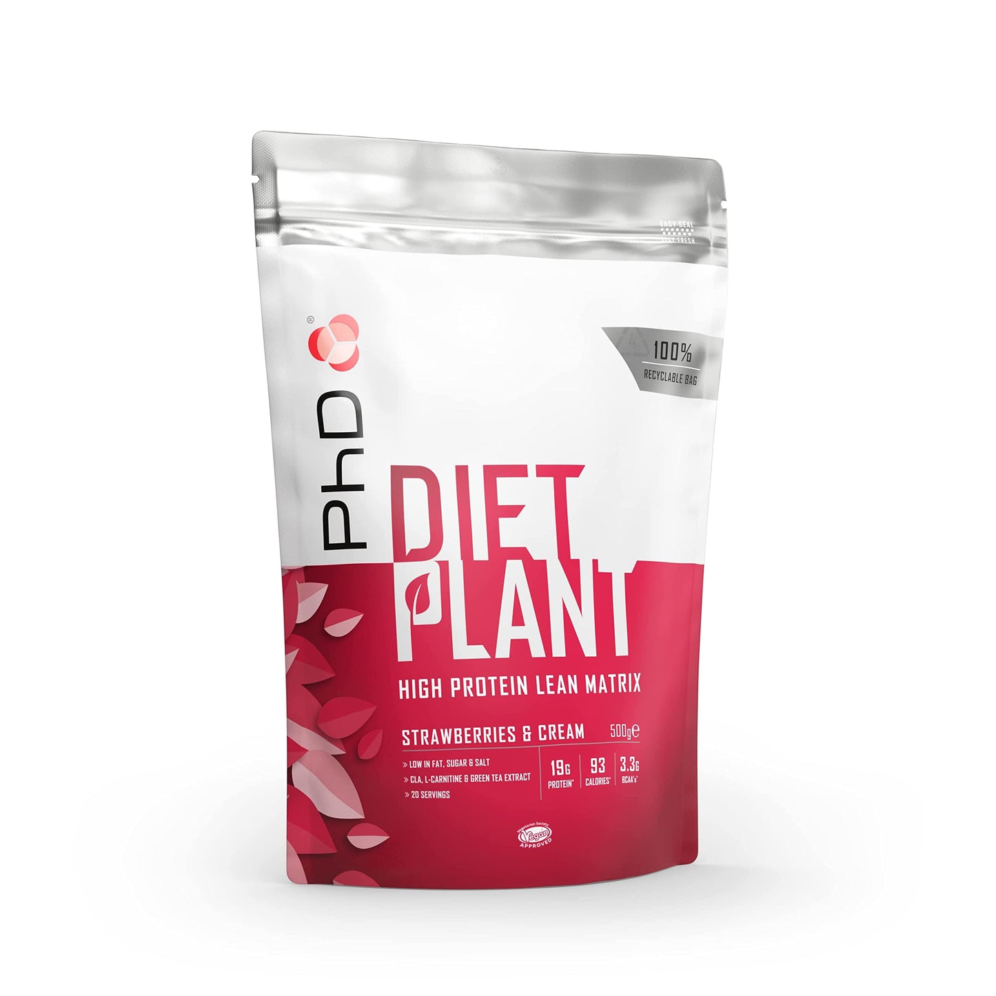 PhD Nutrition Diet Plant, Vegan Protein Powder Plant Based, Strawberries and Cream, 19g of Plant Protein, 20 Servings Per 500g Bag