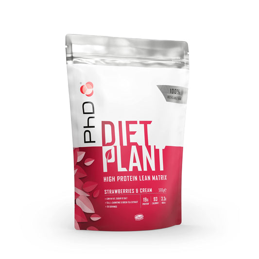 PhD Nutrition Diet Plant, Vegan Protein Powder Plant Based, Strawberries and Cream, 19g of Plant Protein, 20 Servings Per 500g Bag