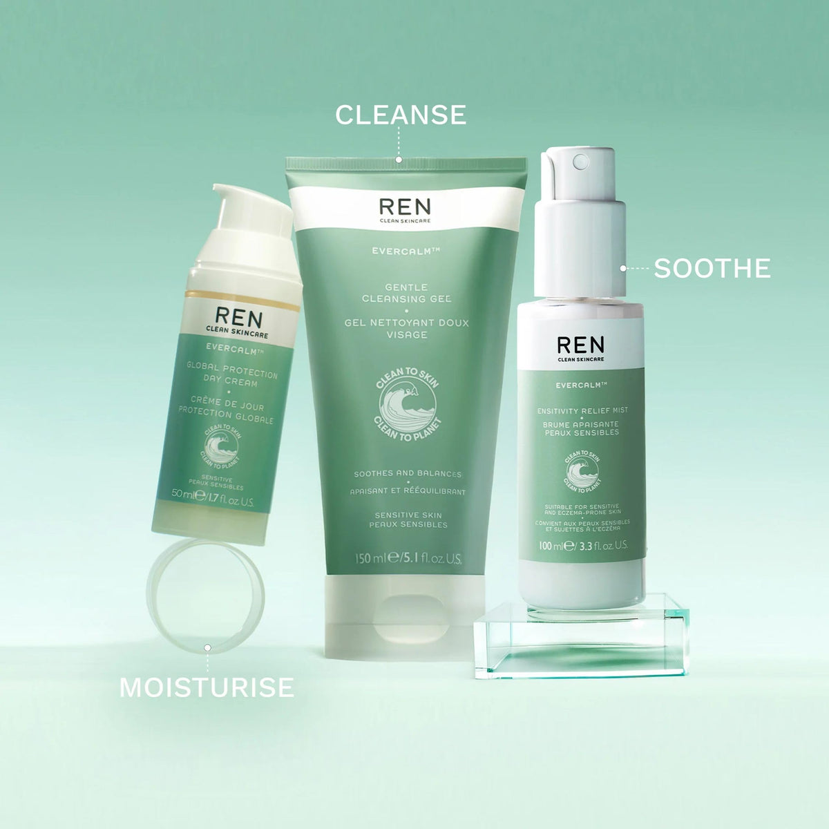 REN Clean Skincare Evercalm Sensitivity Relief Mist, 100 ml, Soothing Facial Mist for Sensitive & Redness-Prone Skin, Hydrating, Calming & Refreshing Formula with White Mushroom Extract