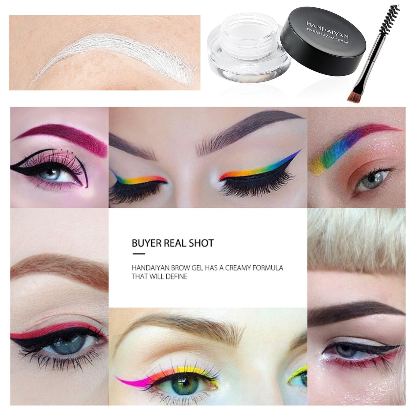 RUICHING White Eyebrow Gel, Brow Pomade, Brow Dye with Brush, Christmas Makeup Waterproof Long Lasting Tinted Brow Gel, Smudge-Proof Sweat Resistant Brow Cream