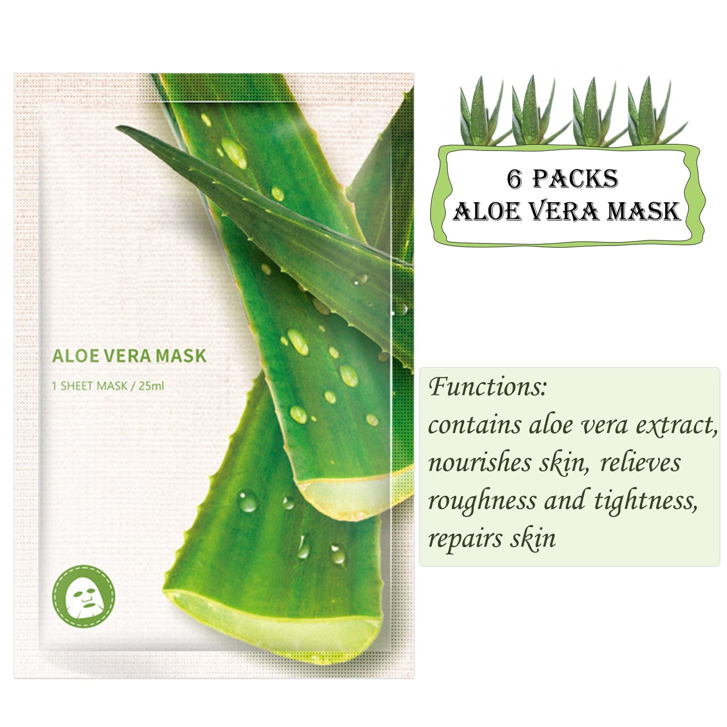 KAYZON Face Masks Skincare, Daily Care Facial Sheet Mask Pack, Aloe Vera Skincare Hydrating & Nourishing & Natural Ingredients for All Skin Types Moisturizing Essence Skincare (10pcs)
