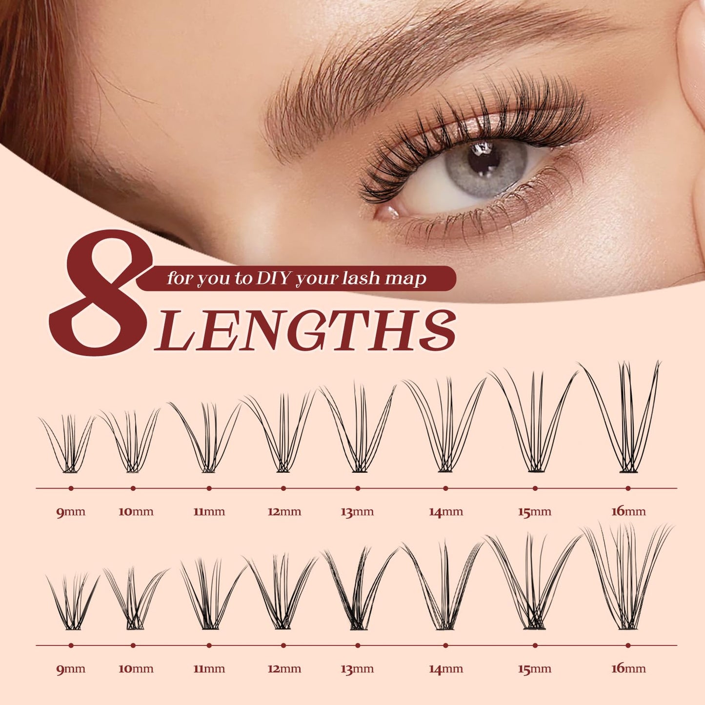 Higu clace 320PCS Lash Clusters D Curl 10D+20D 0.07/0.10mm 9-16mm DIY Individual Lashes Cluster Wispy Lash Clusters Matte Black Natural Look DIY Eyelashes at Home (10D+20D 0.07/0.10D-9-16MIX)