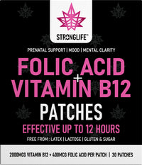 Stronglife Folic Acid & Vitamin B12 Patches – High Absorption, 12-Hour Release – Supports Energy, Mood, & Immune Health – Easy-to-Use – 30 Patches – Natural Ingredients – Like - Capsules & Powder