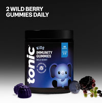 Tonic Health Kids Immunity Gummies - 7 in 1, Elderberry Gummies, No Added Sugar, No Sweeteners, Vitamins C, D and Zinc, Wild Berry Flavour, Month Supply (60 Count), Ages 3-12, Vegan.